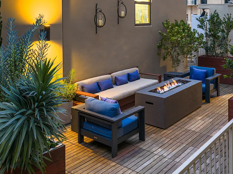 Comfortable rooftop seating and fire pit