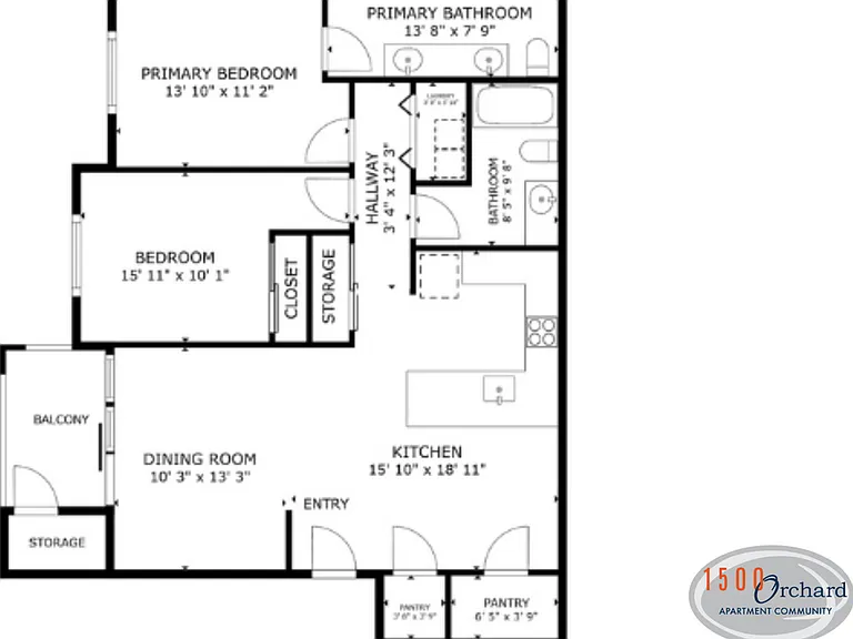 2x2 Standard (B) l 1,075 sq ft l 1500 Orchard 2x2 Standard (B) l 1,075 sq ft l 1500 Orchard