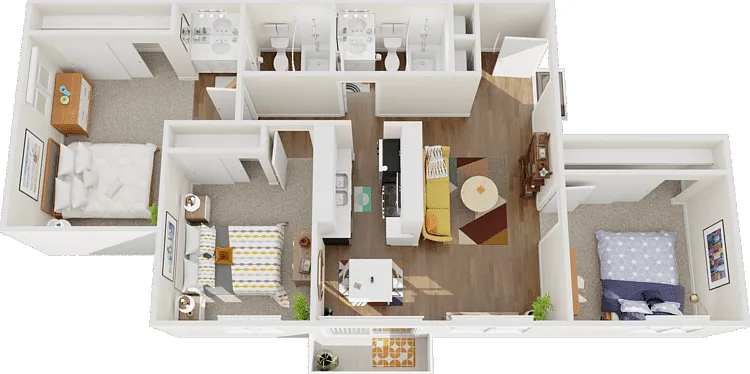 3 Bed 2 Bath Floorplan Diagram