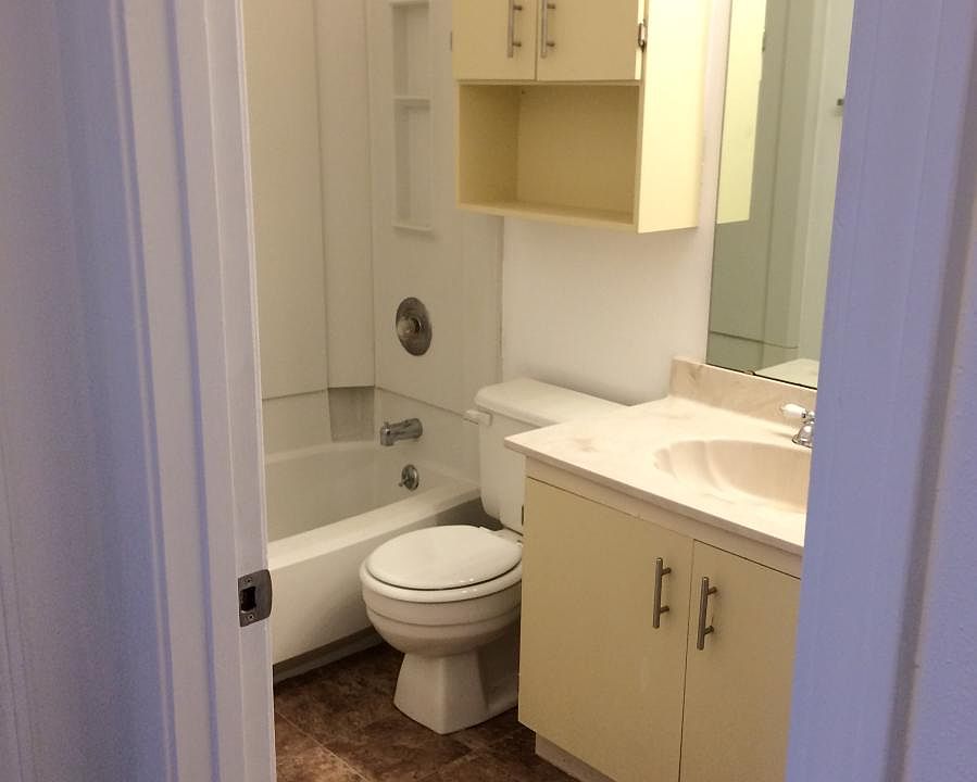 The bathroom with new flooring