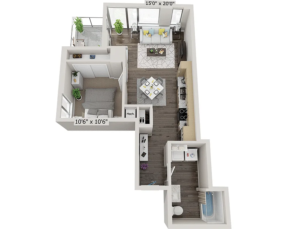 Floor plan One Bedroom A1S