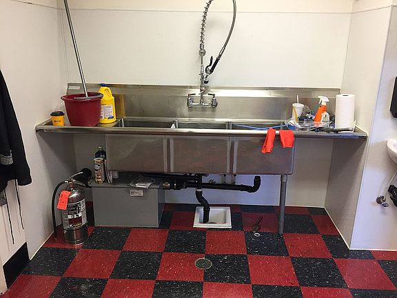 3 bowl sink + floor drains