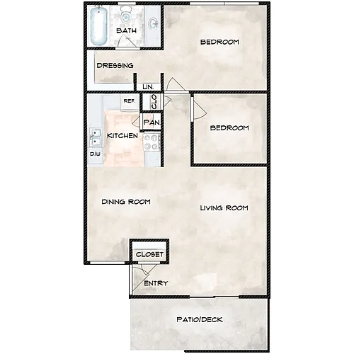 Floor plan 2 Bedroom 1 Bathroom
