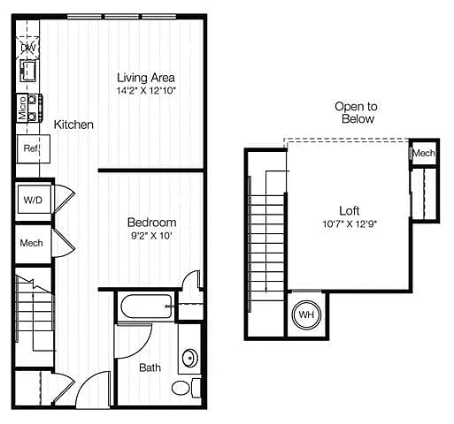 Floor plan A1EL 1 Bedroom 1 Bath with Loft