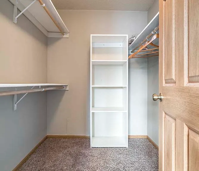 Our villas feature large walk-in closets, with some also including extra shelving.