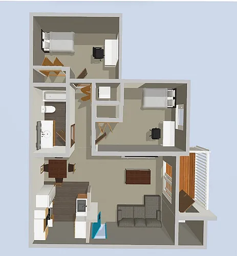 Floor plan 2 Bed 1 Bath with Washer Dryer