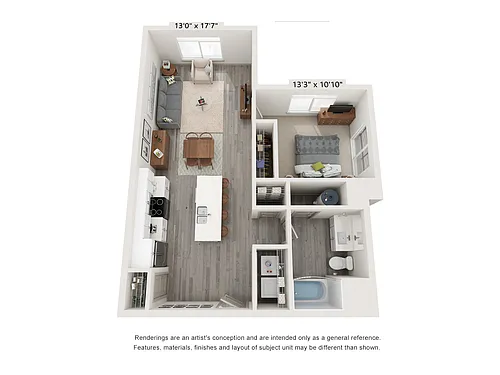 Floor plan A3 - 1 Bed, 1 Bath