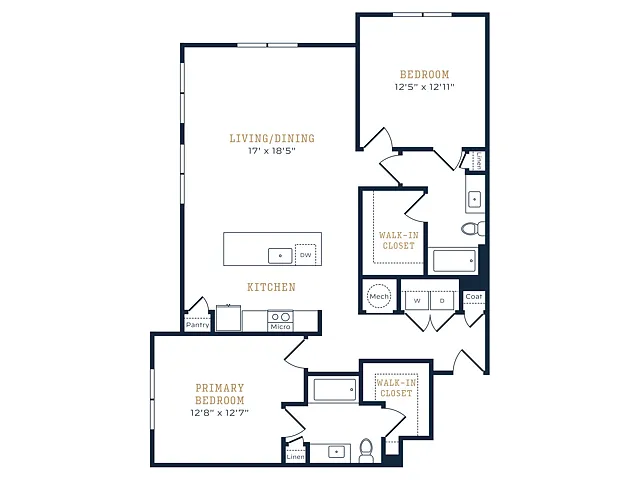Floor plan 2 Bed, 2 Bath B (80% Income Restricted)