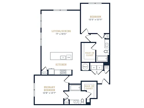 Floor plan 2 Bed, 2 Bath B (80% Income Restricted)