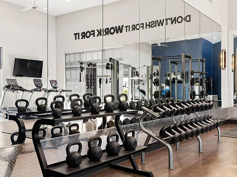 Everything you need to crush your goals is available 24-hours a day, from treadmills to a full set of dumbbells.