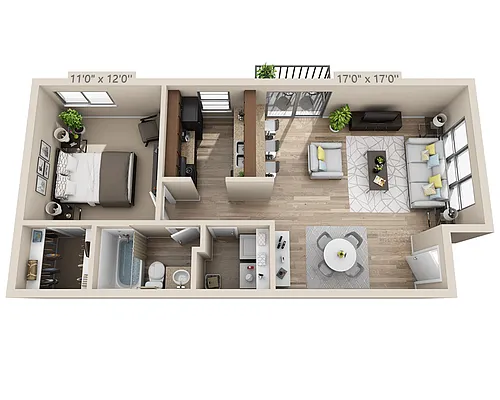 Floor plan One Bedroom A1BRW