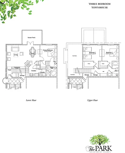 Floor plan Three Bedrooms, Two Baths Townhome