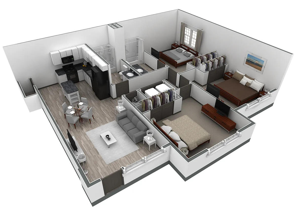 Floor plan 3-2 BR Horizon Courtyard