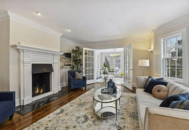Main level - living room and wood burning fireplace
