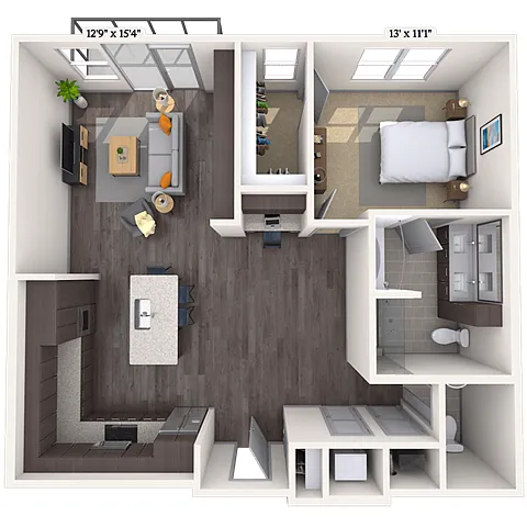 Floor plan Tradition 1x1.5 985-997 SF