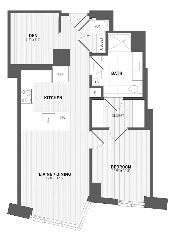 Floor plan 1 Bed/1 Bath Den-C-1