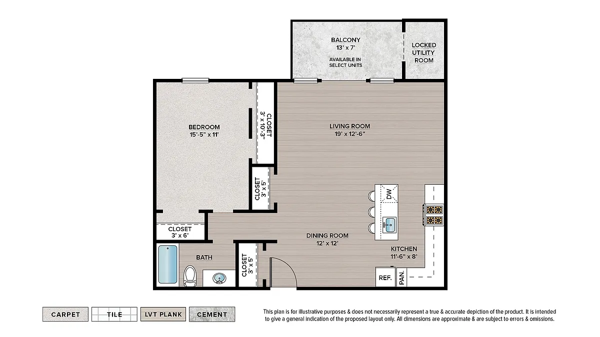 Floor plan 1 Bedroom 1 Bath Premier
