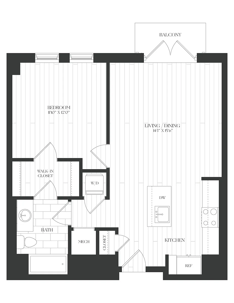 Floor plan 1 Bed/1 Bath-1B-1B-The Claude