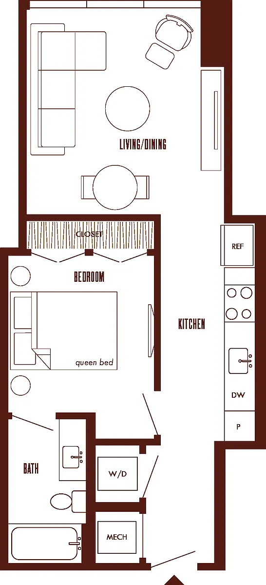 Floor plan 1 Bed/1 Bath JR-A1