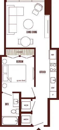 Floor plan 1 Bed/1 Bath JR-A1