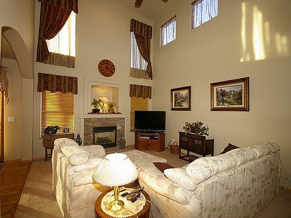 Two Story Great Room with stone fireplace.