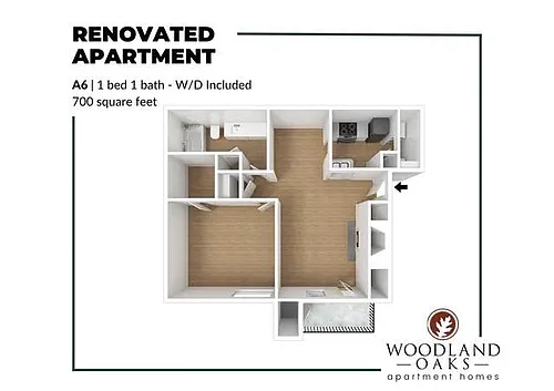 Floor plan 1 Bedroom 1 Bathroom (A6)