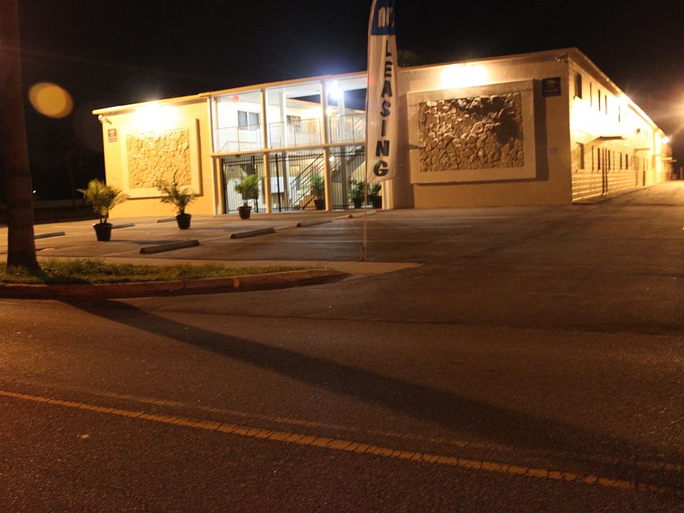 Front of building at night