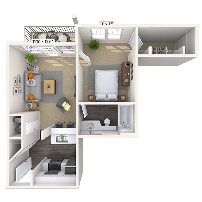 Floor plan Traditional 1x1 522-523 SF