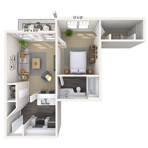 Floor plan Traditional 1x1 522-523 SF