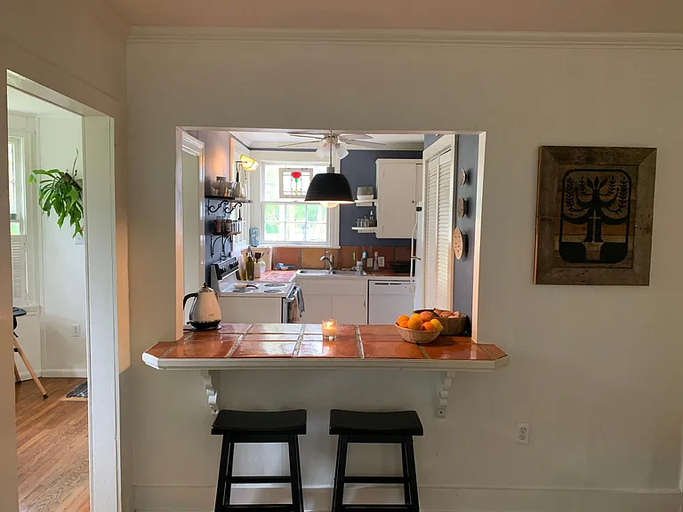 View from living room into kitchen and breakfast room