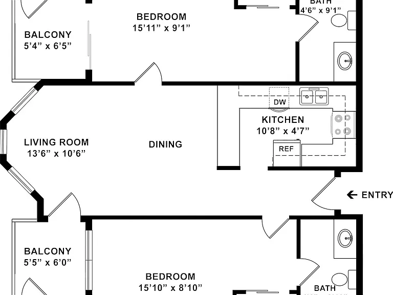 2 BD / 2 BA - 850 SF