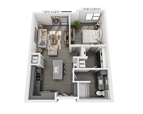 Floor plan One Bedroom A1Q-II
