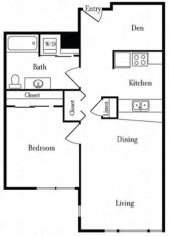 Floor plan 507 One-Bed + Den B