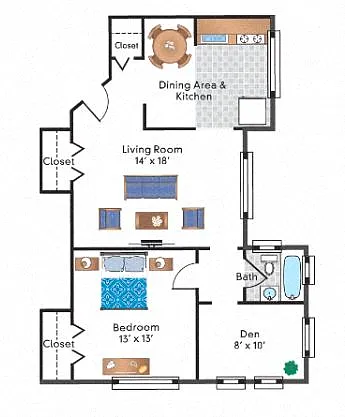 Floor plan 1 Bedroom Den 24 Tier