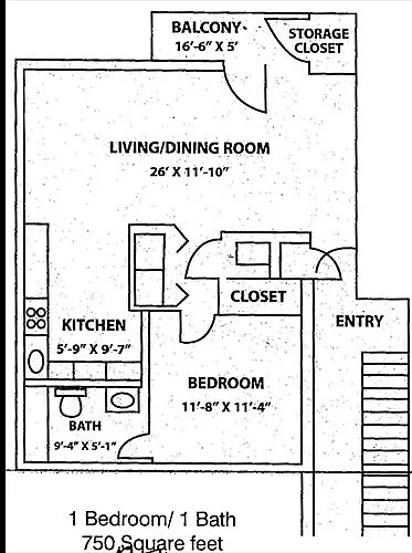 Floor plan Barclay Square 1 Bedroom