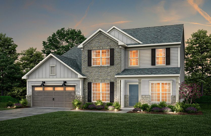 Riverton Exterior 5 features brick, siding, covered front sitting porch and 2 car garage