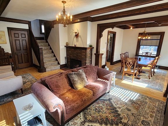 Open first floor with gas fireplace