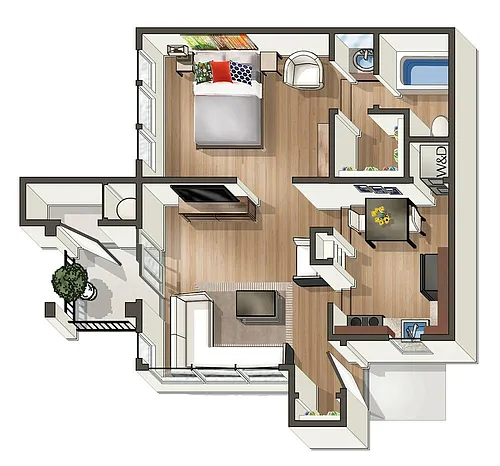 Floor plan A2 - 1 Bedroom, 1 Bathroom