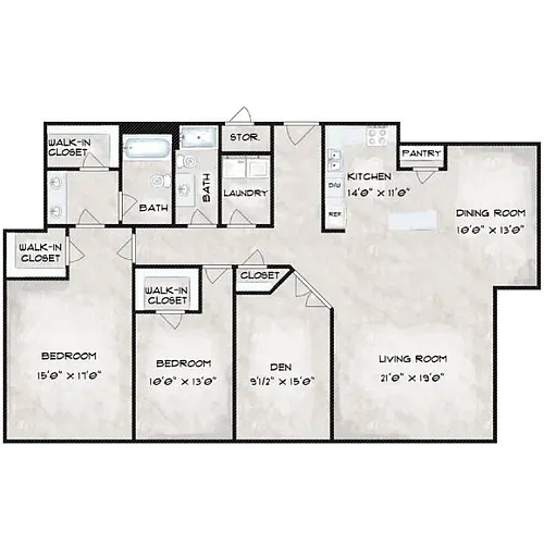 Floor plan Valley Tower - 3 Bed