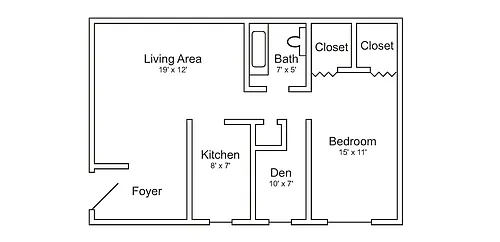 Floor plan 1 Bedroom w/Den