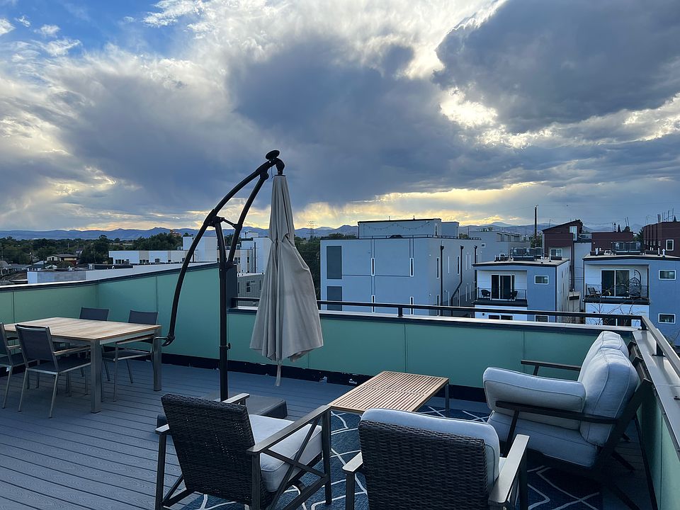 Rooftop deck with mountain and city views