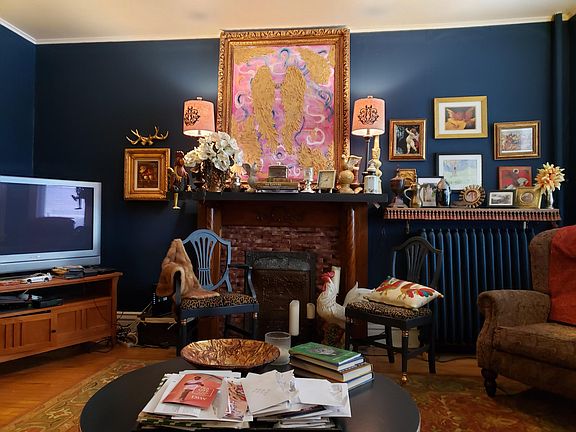 Living Room with faux fireplace