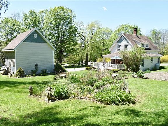 View of house and barn from back yard.