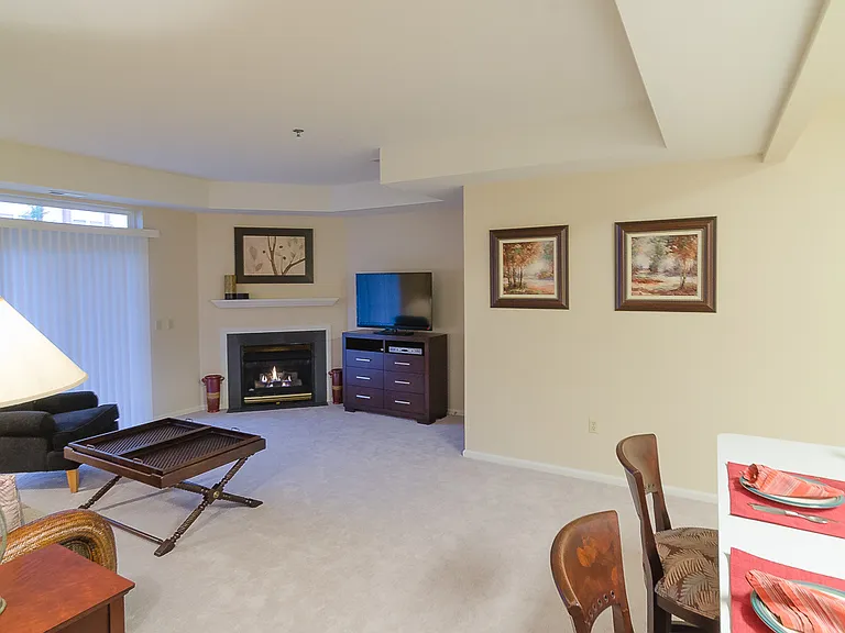 Living Room with Gas Fireplace and glass sliders to patio or balcony.