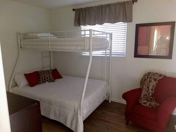 Bedroom 2 - Full bed on bottom, twin on top of bunk bed.