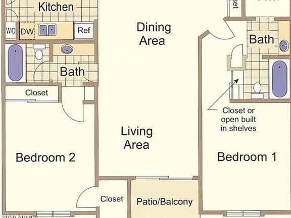 Condo layout. Note split design w dual masters on opposite sides