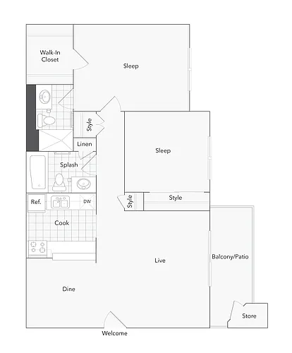 Floor plan 2 BR x 2 BA - A