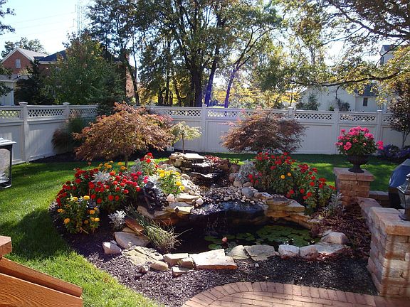 Water feature in the managed outdoor retreat.