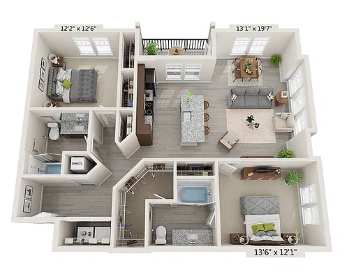 Floor plan Two Bedroom B2E