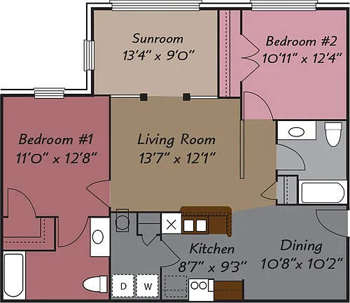 Floor plan 2 Bedroom 2 Bath